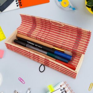 Multi-Purpose Handcrafted Bamboo Mat Style Pen Pencil & Makeup Box (1 Pc)