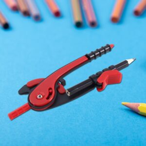 2 Pc Geometry Set Built-in Pencil Grip + Transparent Plastic Protractor School Geometry Tools Kit