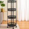 Round Metal Mesh Storage Rack with Wheels