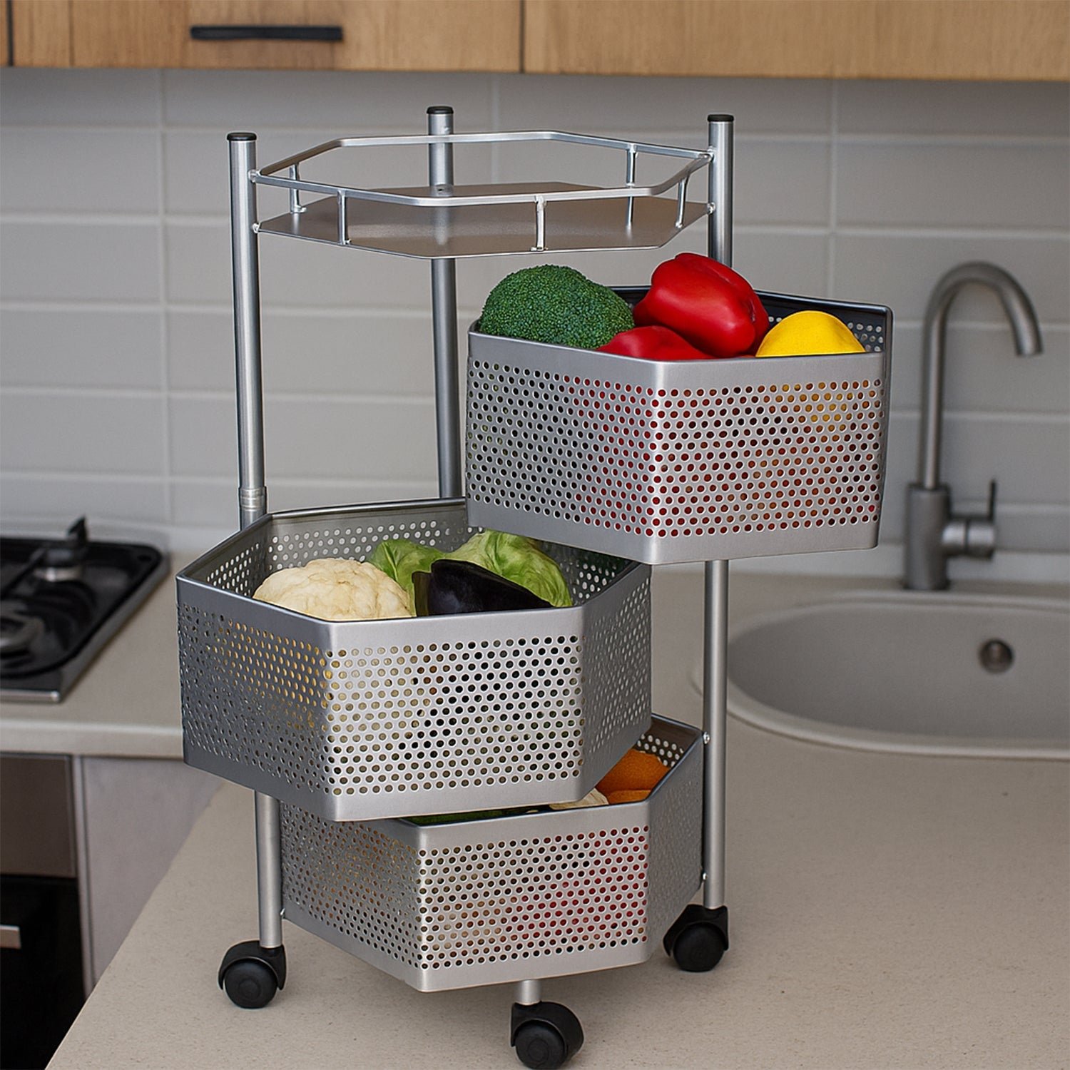 Hexagon Kitchen Storage Trolley